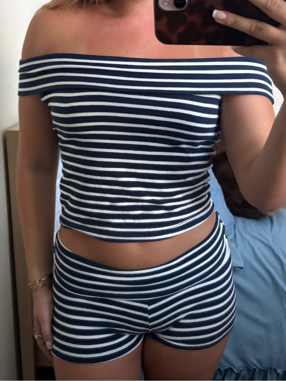 Wild Fable Striped Off The Shoulder Top & Shorts Set